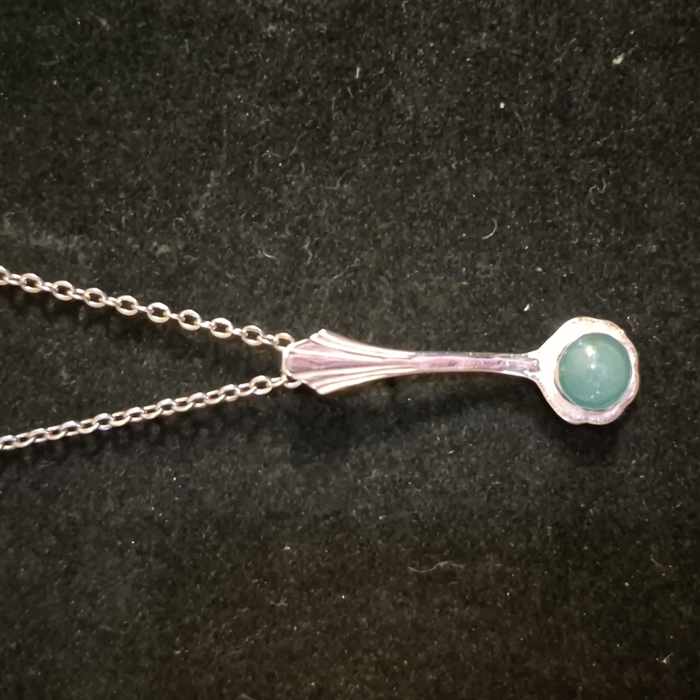 Sapphireskies Designs Sterling & Grandidierite Repurposed Salt Spoon Necklace